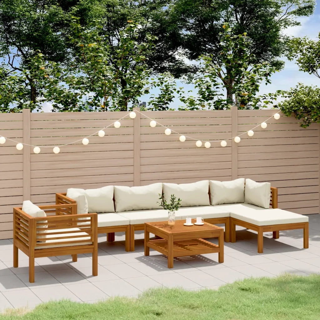 Set Divani da Giardino 7 pz con Cuscini Crema in Legno Acacia cod mxl 38169