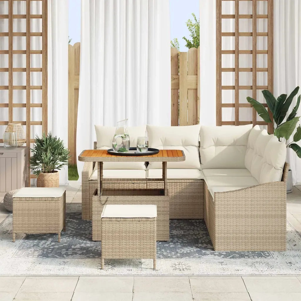 Set Divano da Giardino con cuscino 8 pcs Beige polyrattan