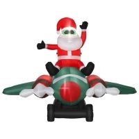 Babbo Natale Gonfiabile su Aereo 160cm con Luci LED Integrate, Decorazione Natalizia da Esterno