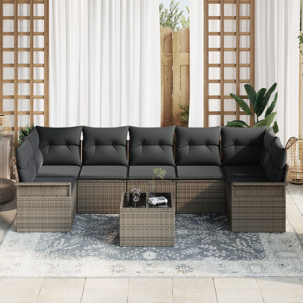 Set di SofÃ  da Giardino 8 Pezzi con Cuscini Grigio Rattan Sintetico