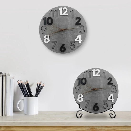 Orologio da Parete senza Suono 30cm – Orologio da Parete Moderno in Legno, Orologio da Parete 3D per Soggiorno, Camera da Letto e Ufficio (Grigio)