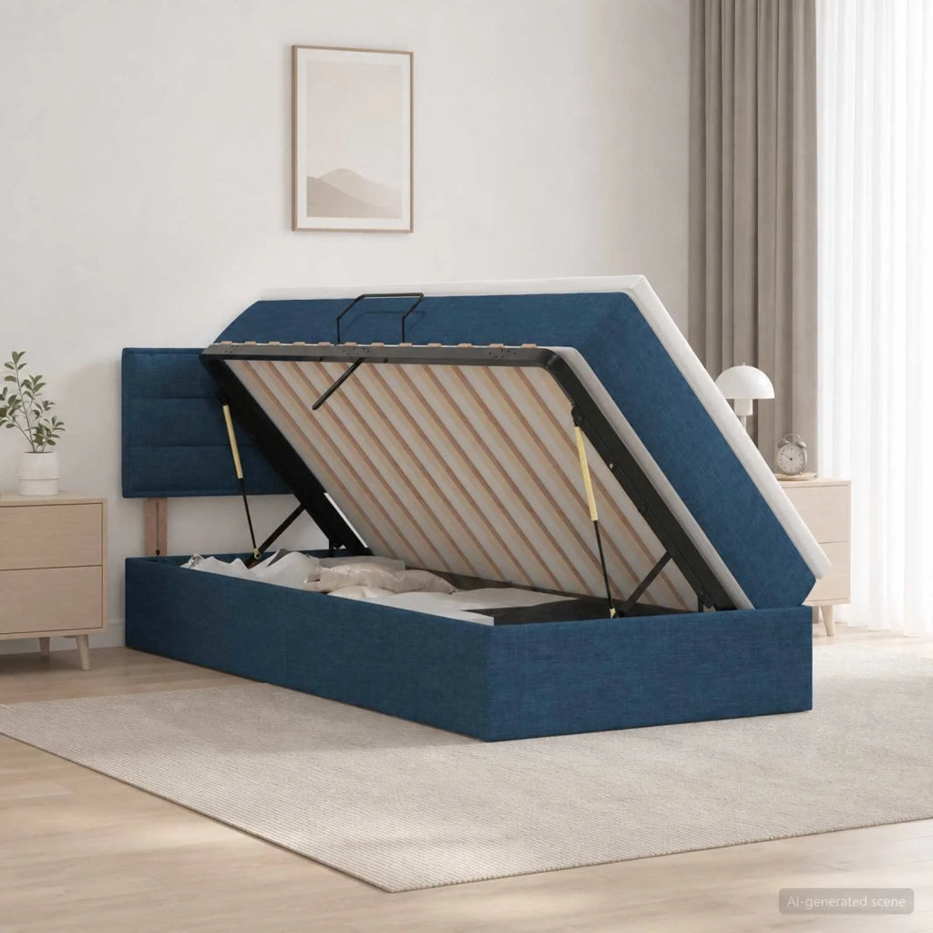 Letto con contenitore LED e materasso Blu 100 x 200 cm Tessuto 3458984