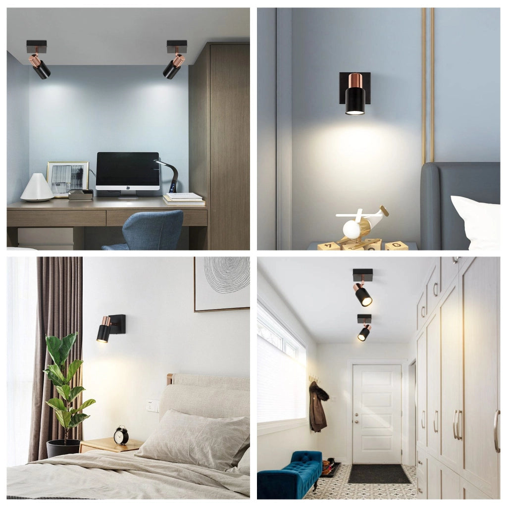 ZMH Faretto da soffitto Faretto da soffitto 1 lampadina GU10 nera orientabile 355°