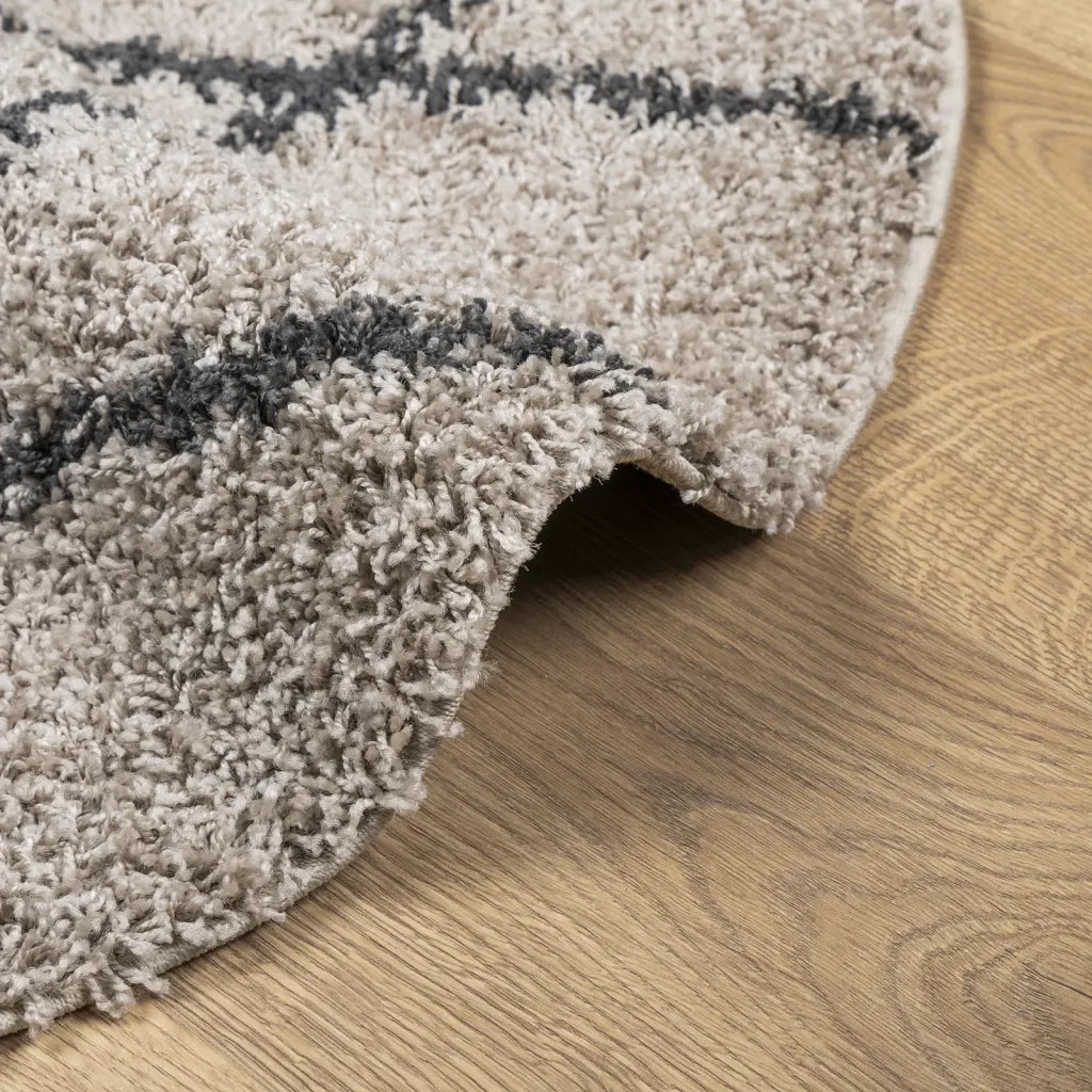Tappeto Shaggy PAMPLONA a Pelo Lungo Beige e Antracite Ø 80 cm 375397