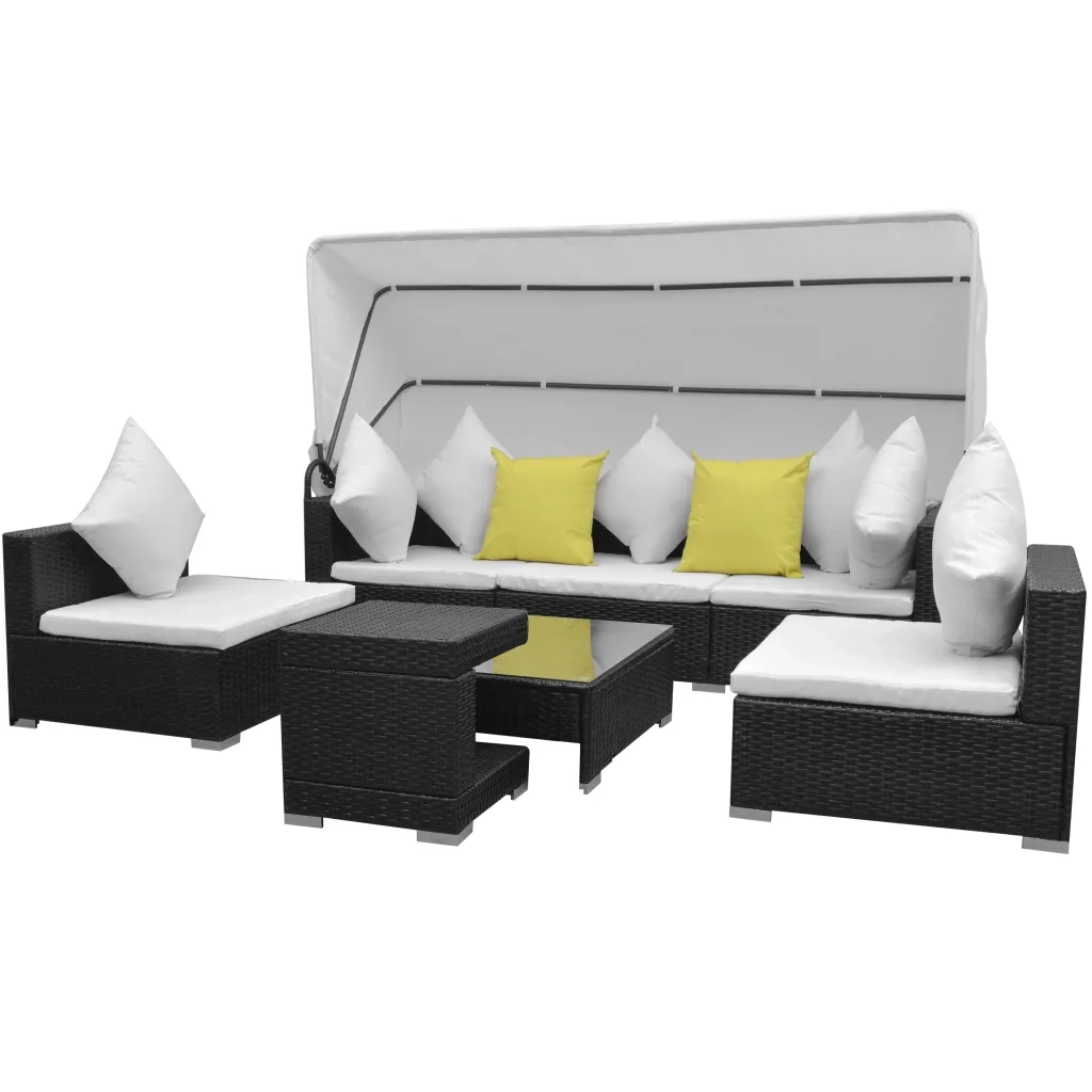 Set Divani da Giardino 7 pz con Tettoia in Polyrattan Nero cod mxl 41731