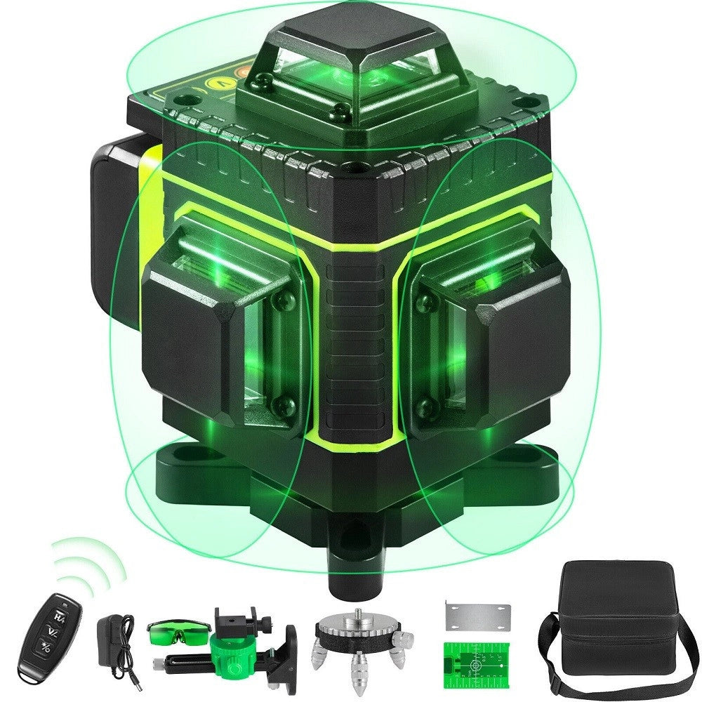 Trade Shop - Livella Laser A Verde 16 Linee Autolivellante 4x360° Con Base Di Treppiede -