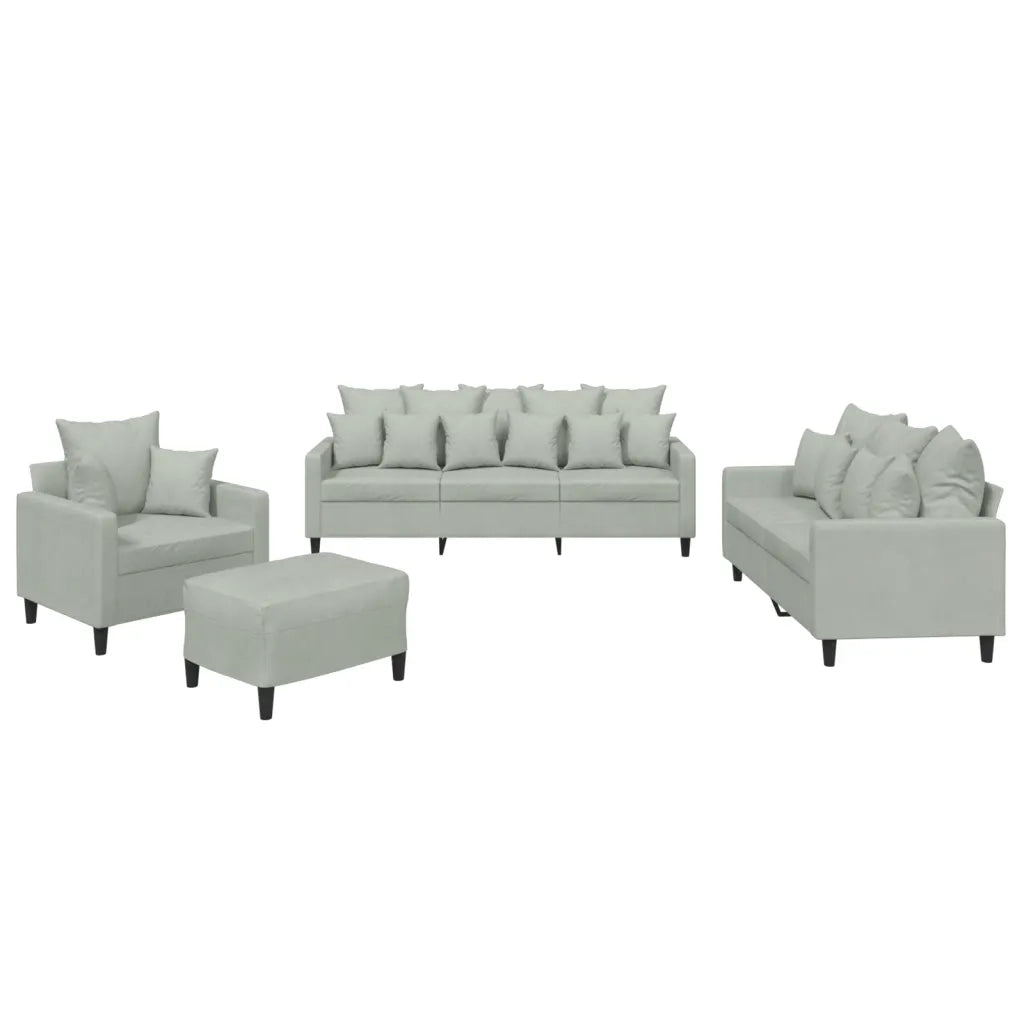 Set di Divani 4 pz con Cuscini Grigio Chiaro in Velluto 3201690