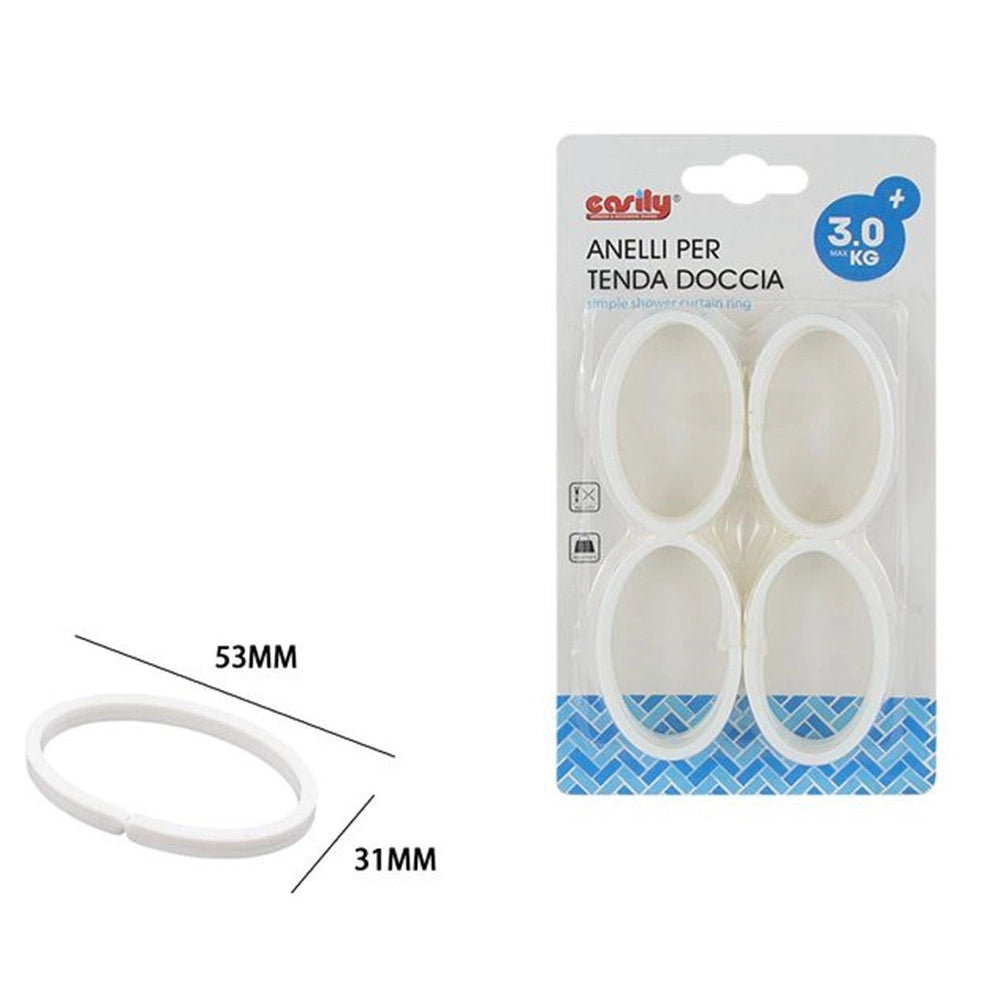 Trade Shop - Set Anelli Gancio In Plastica Per Tenda Doccia Box Bagno Bianchi 31 X 53 Mm 87351 -