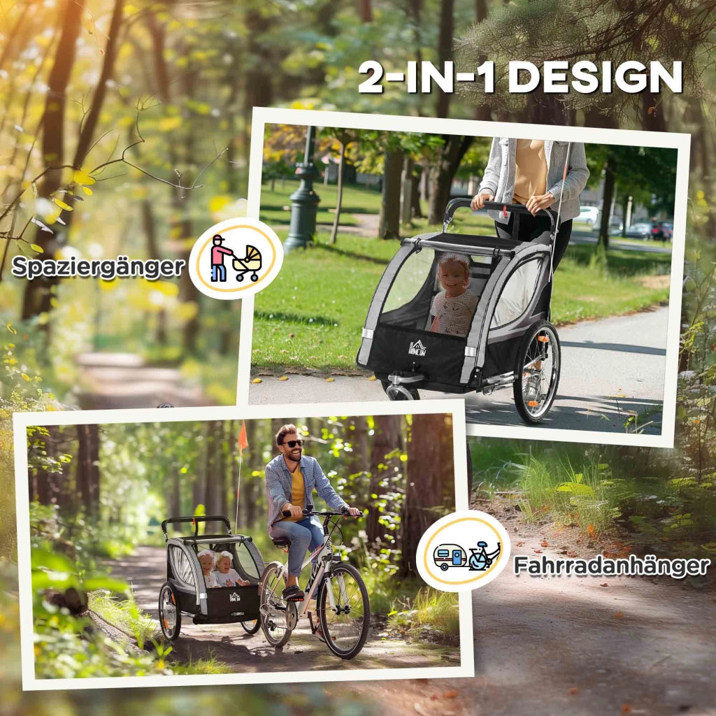Carrello per bambini, passeggino, con freni, pieghevole, per 2 bambini ¨C zephmum ¨C Grigio/Nero