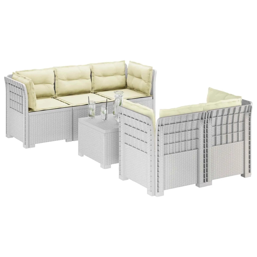 Divano da Giardino 5 Posti con Cuscini Stile Rattan PP Bianco 3443914