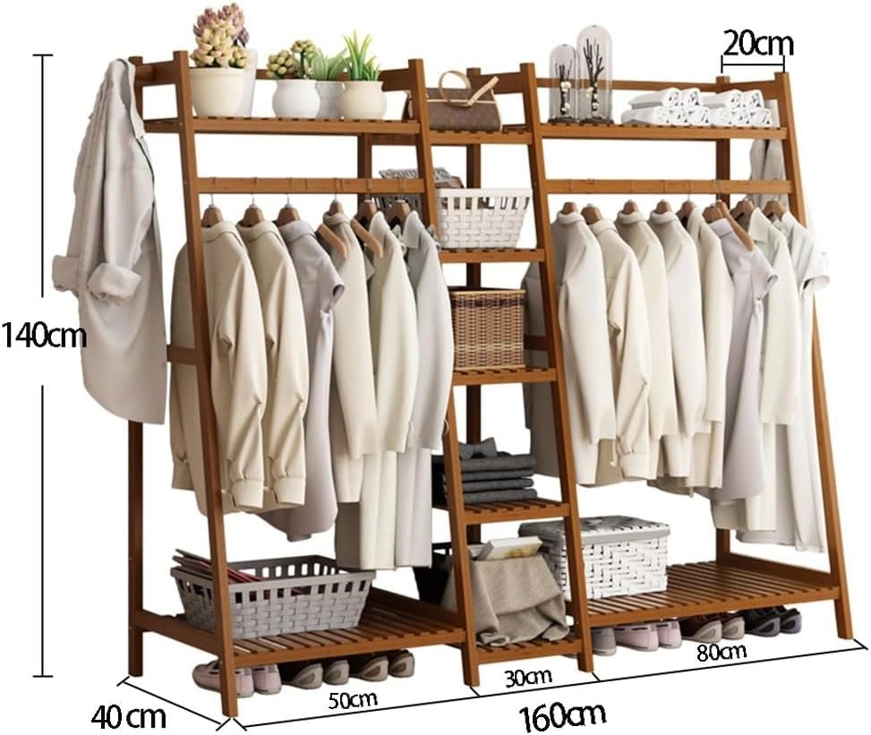 Appendiabiti in bambù, Appendiabiti Indipendente con ripiano Superiore, Appendiabiti con Ripiani, Appendiabiti Aperto, Organizer per riporre Abiti, per Camera da Letto, corridoio, Ingresso