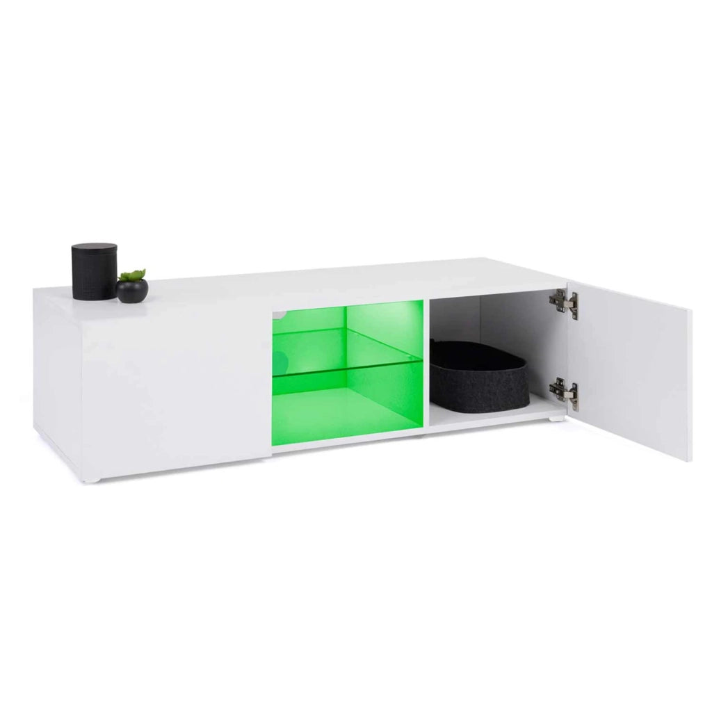 IDMarket - 113 cm Porta TV ELI ripiano in vetro bianco con LED