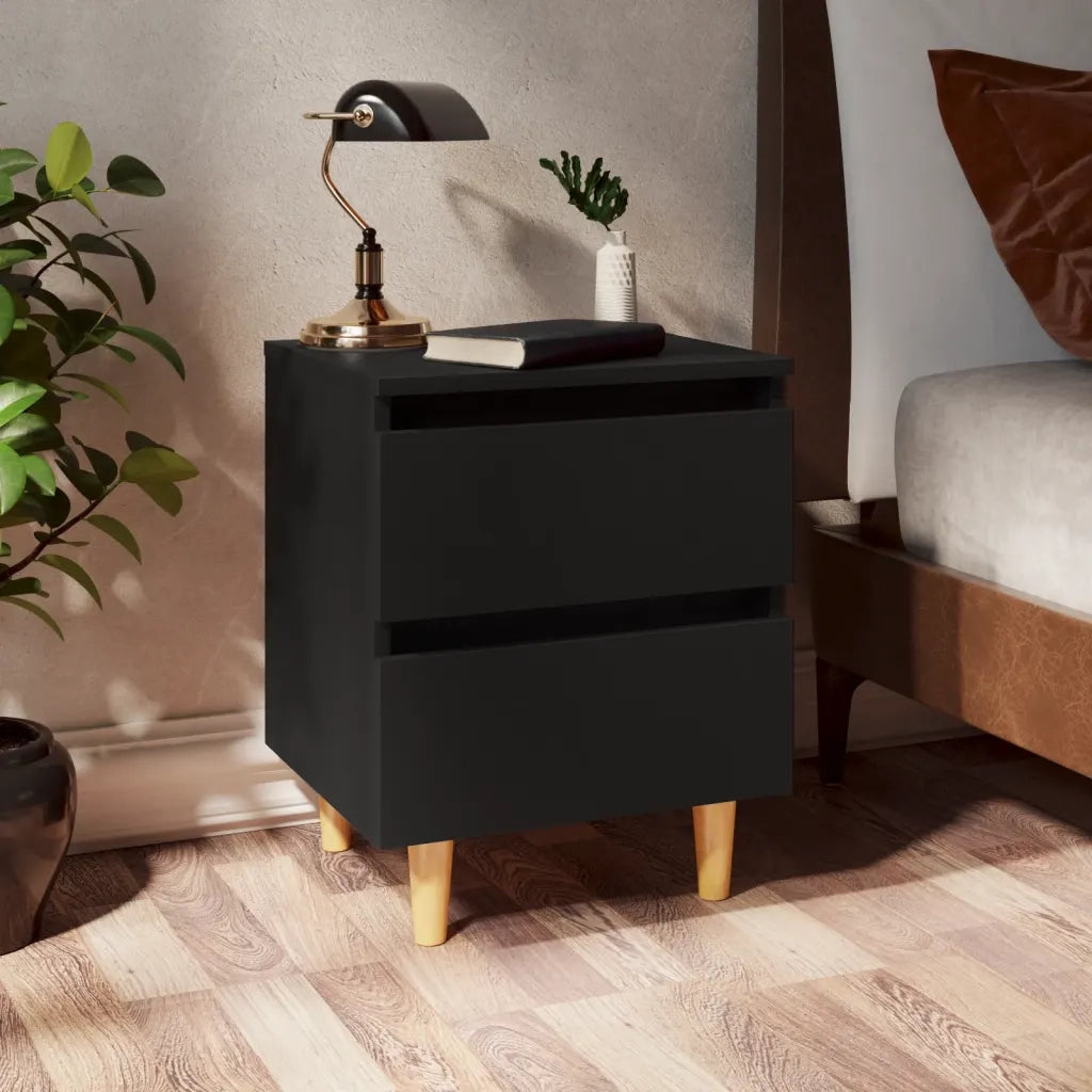 Comodini con Gambe in Pino Massello 2pz Neri 40x35x50 cm 805854