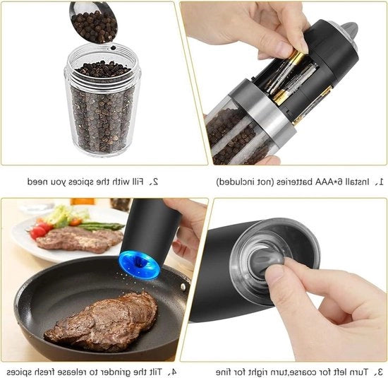 Set di macinatore di pepe elettrico - muletta automatica alimentata a batterie - con luce LED blu - per cucina barbecue e ristorante