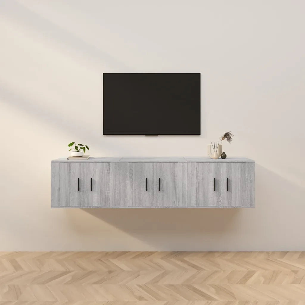 Mobili Porta TV a Parete 3 pz Grigio Sonoma 57x34,5x40 cmcod mxl 76769