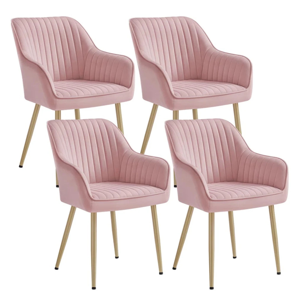 Set di 4 sedie da pranzo seduta imbottita con braccioli larghezza seduta 49 cm gambe in metallo rivestimento in velluto portata 110 kg per soggiorno o camera da letto rosa 12_0004916