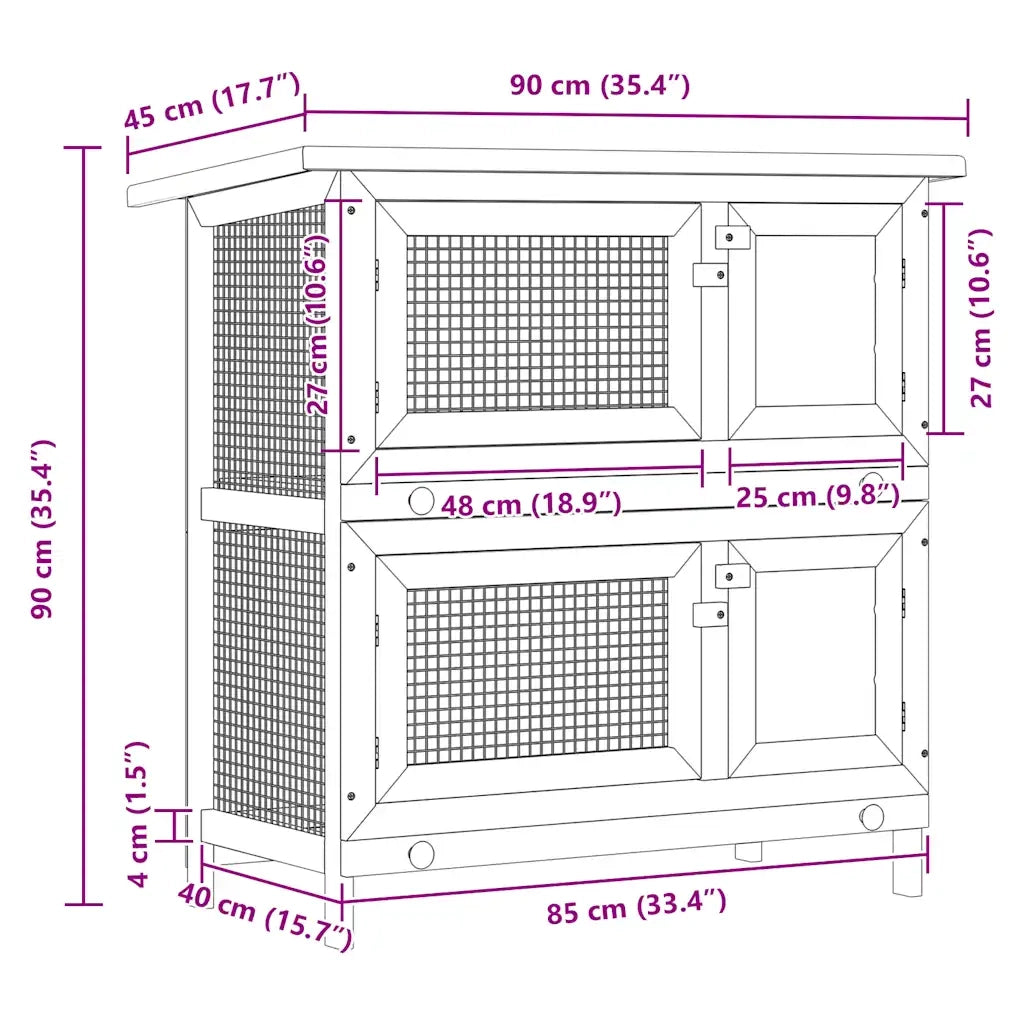 Conigliera per Esterni con 4 Porte Grigia in Legno CFW6206576