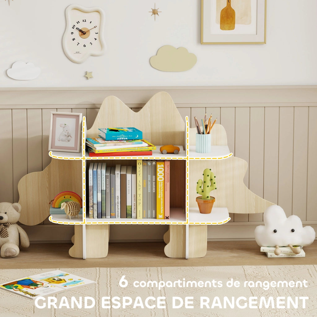Libreria per bambini con 6 scomparti ¨C zephmum ¨C legno naturale 120x28x72cm