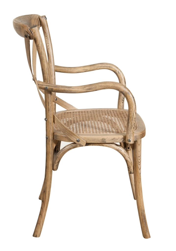 Biscottini Sedia con braccioli Thonet in massello di frassino in finitura noce chiaro anticato e seduta in paglia di Vienna