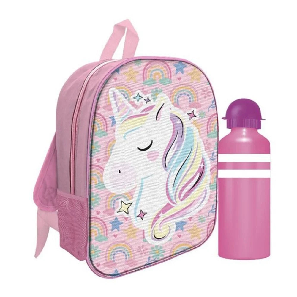Trade Shop - Zaino Zainetto Asilo Unicorno 30cm Con Borraccia Da 400 Ml Scuola Tempo Libero 736598a -