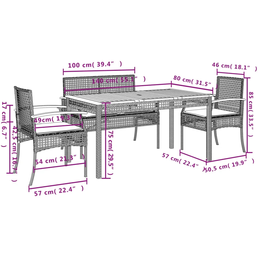 Set da Pranzo da Giardino 5 pz con Cuscini Beige in Polyrattan