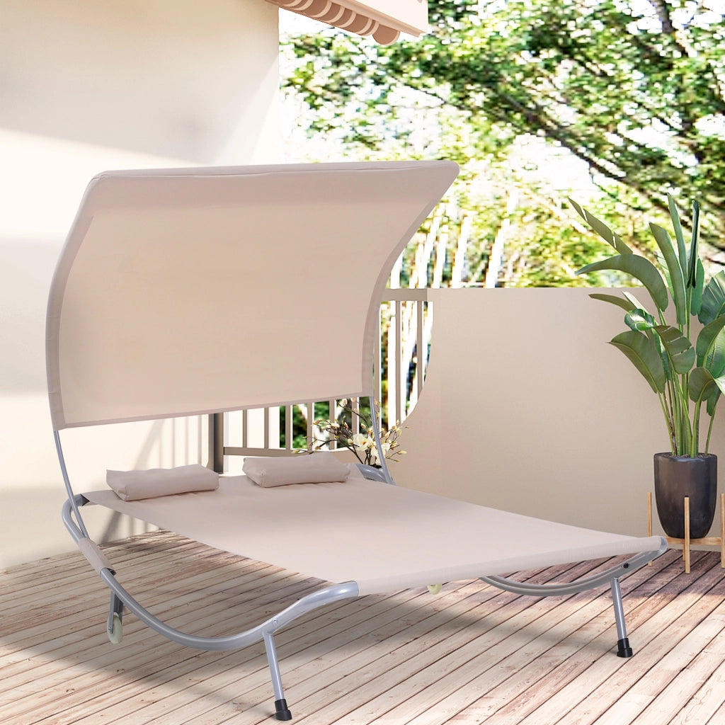 Letto da Giardino 2 Posti con Baldacchino Regolabile ¨C Zephmum ¨C Poliestere Sabbia 200x100x50