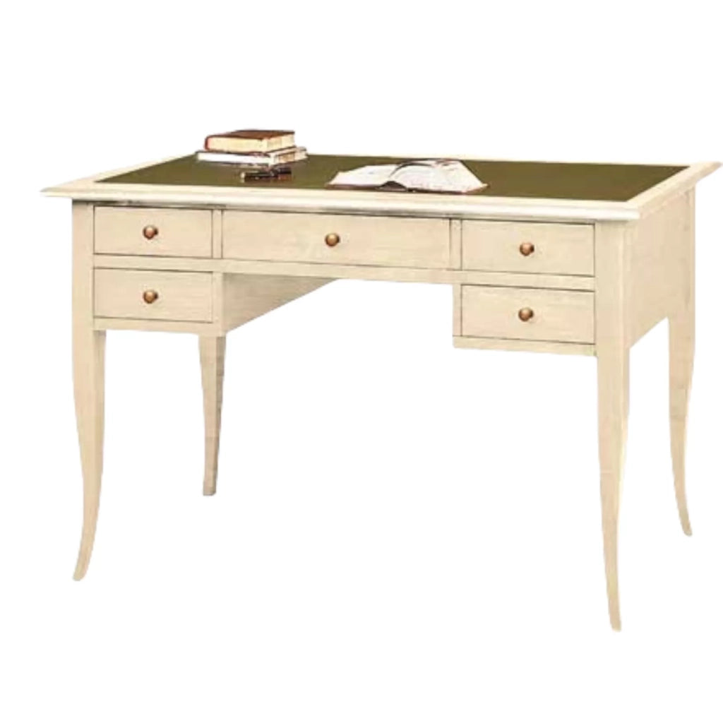 Scrivania arte povera inserto pelle legno avorio 150x65x81 - Mobili 2G