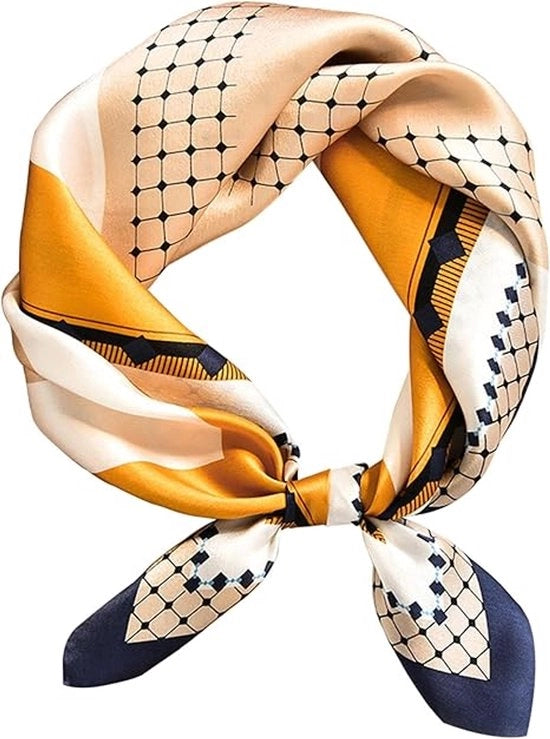 Sciarpa quadrata piccola - Linea di collo stilevole quadrata - Sciarpa quadrata - Sciarpa sottile - Lato morbido in morbidi - 53×53 cm - Sciarpa multifunzionale in seta quadrata - Foulard in seta - Foulard stampato - Bottoni dorati e blu
