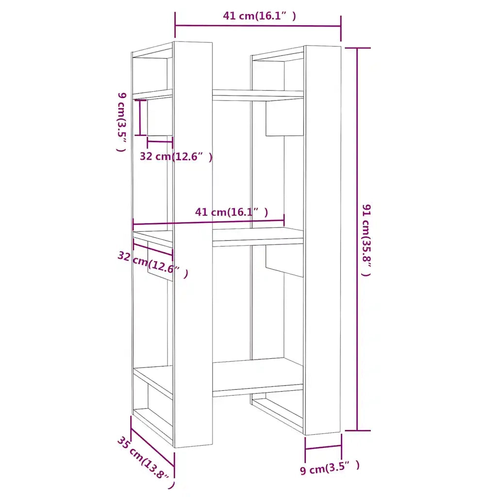 Libreria Divisorio-Scaffale per Libri-Mobile di Stoccaggio Nero 41x35x91 cm in Legno Massello di Pino
