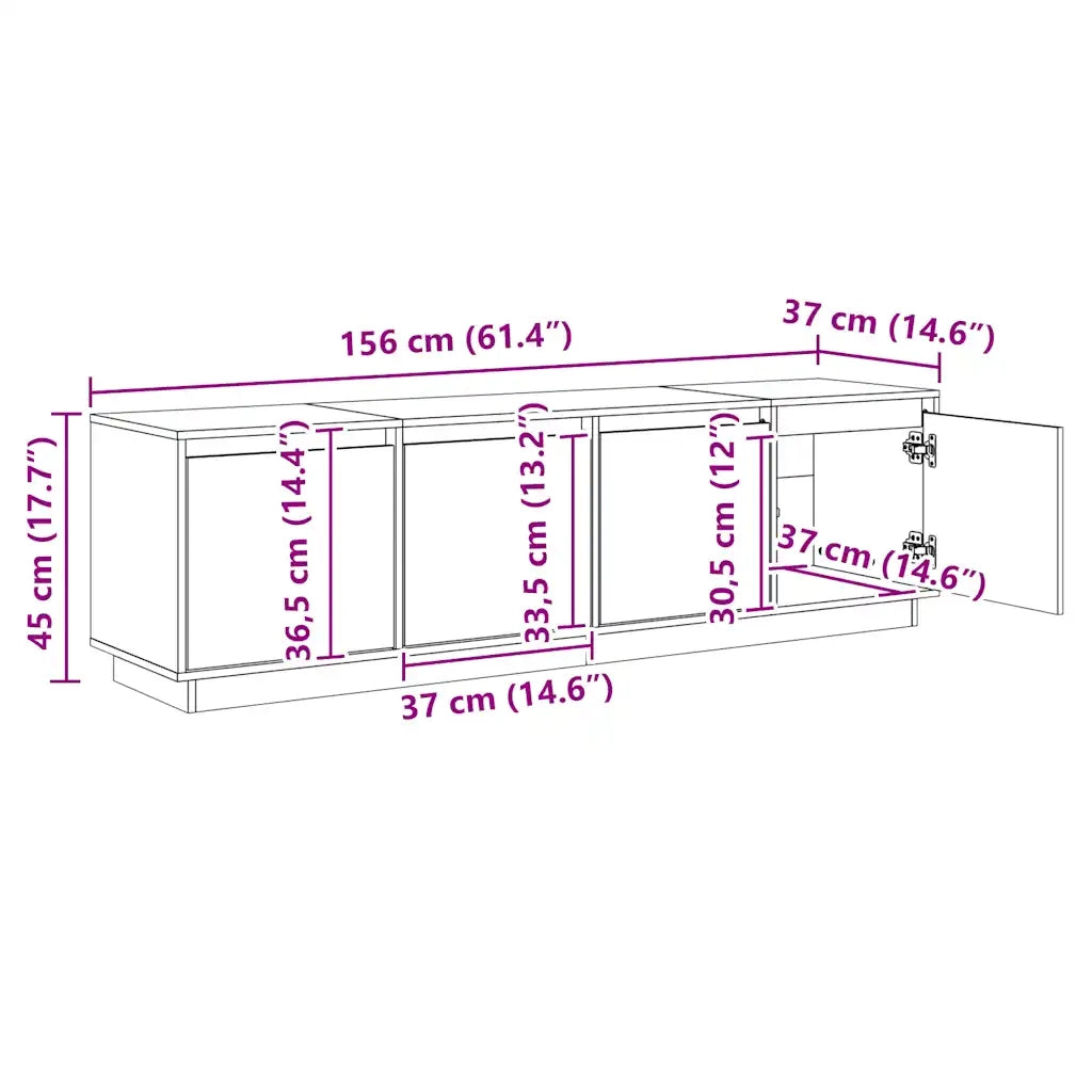Mobile TV | Armadietto TV | Mobile Porta TV Bianco 156x37x45 cm in Legno Massello di Pino