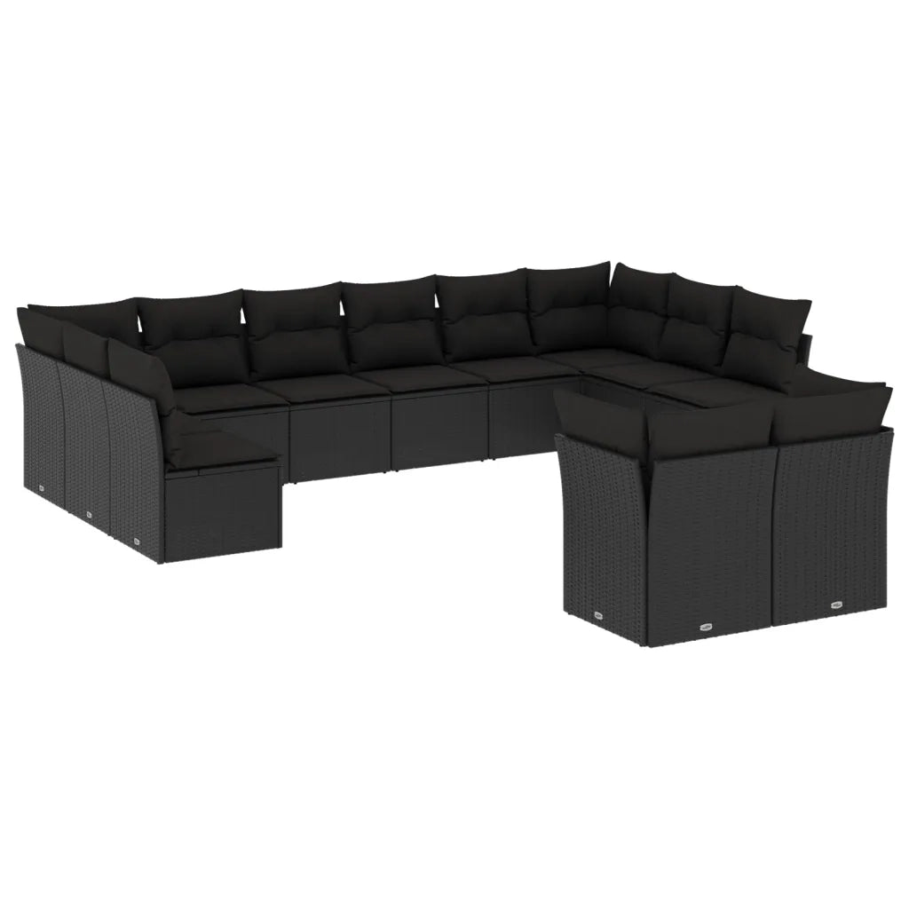 Set Divani da Giardino 12 pz con Cuscini Nero in Polyrattan 3250264