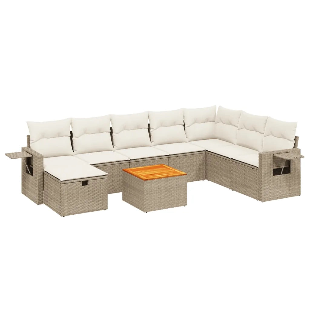 Set Divano da Giardino 9 pz con Cuscini Beige in Polyrattan