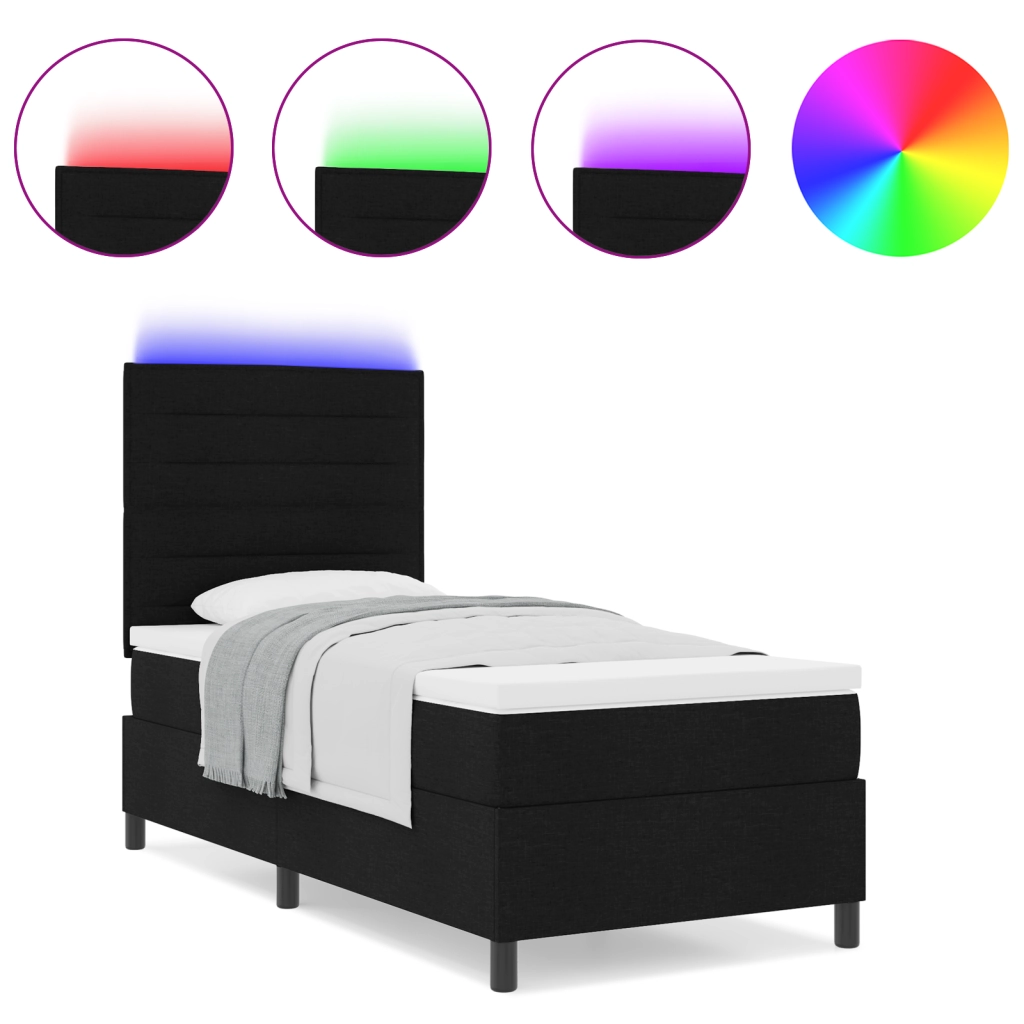 Letto con Box Spring e Materasso & LED Nero 90x190 cm Tessuto
