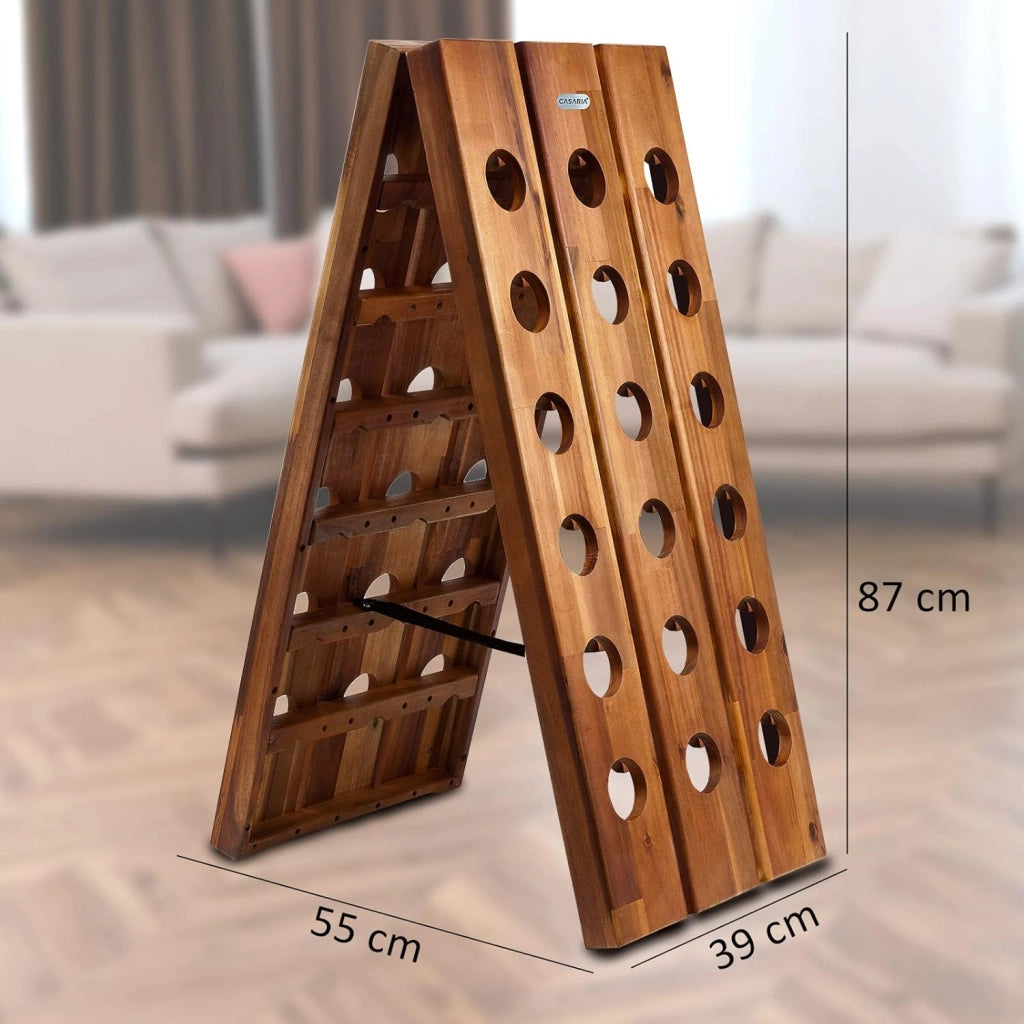 Portavini 36 Bottiglie in Legno di Acacia 87x 55x 39 cm Cantina Cucina Soggiorno Portabottiglie Botte Scaffale Rustico