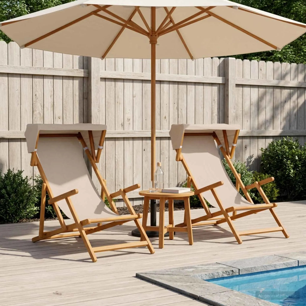 Lettino 2 pcs 3 Posizione Legno di Eucalipto Massello Beige 3407814