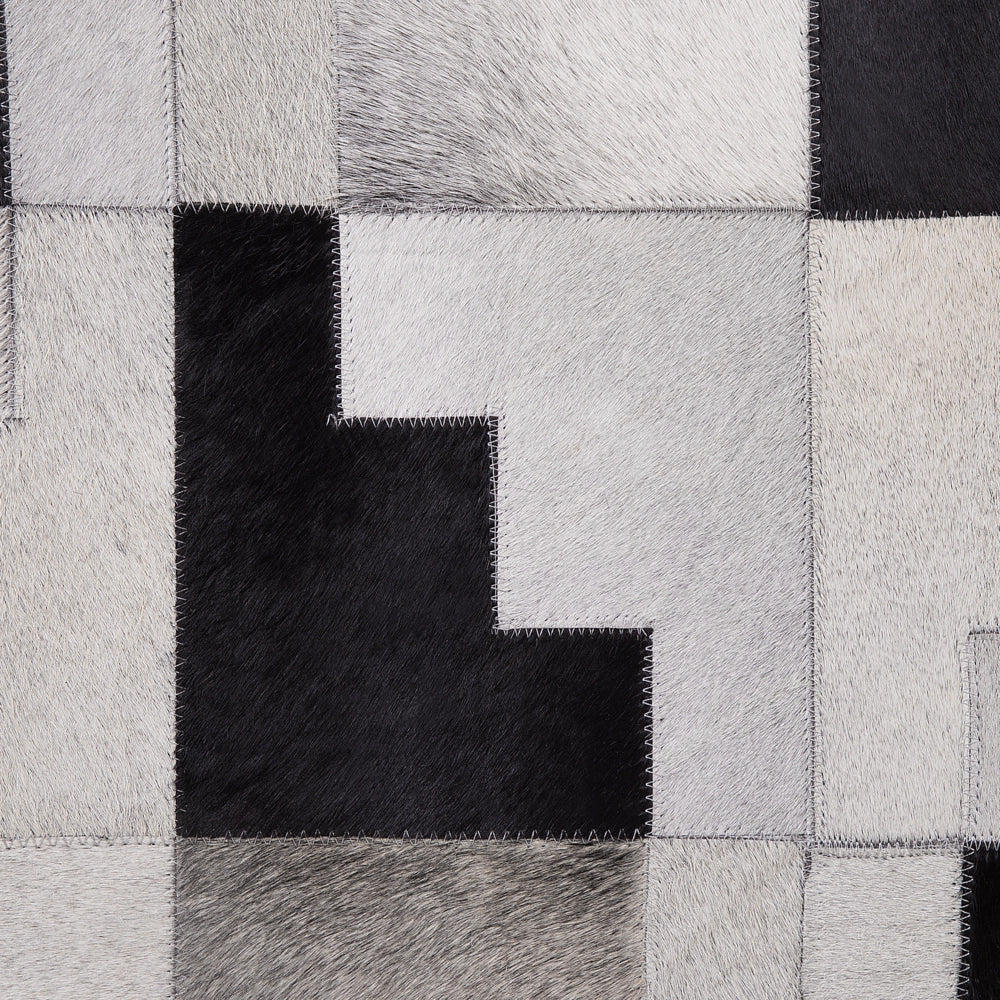 Tappeto Nero con Pelle Grigia 140 x 200 cm Tappeto Rettangolare Fatto a Mano Moderno Patchwork