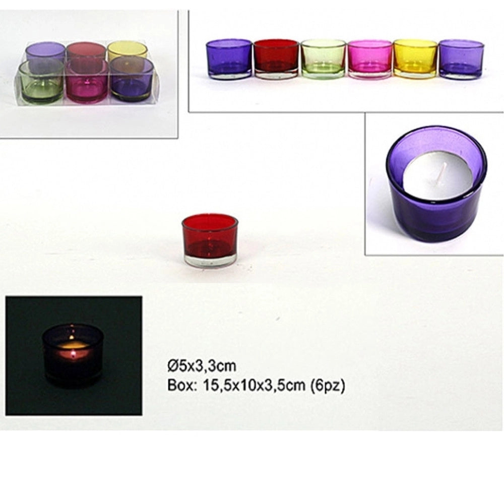 Trade Shop - Set 6 Porta Candele Vetro Colorato Candela Profumante Tealight Design Bicchiere -