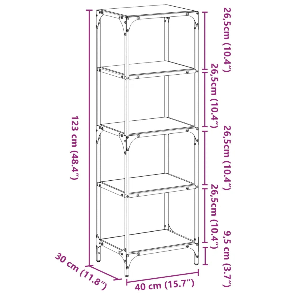vidaXL Scaffale con Piano in Vetro Trasparente 40x30x123cm in Acciaio