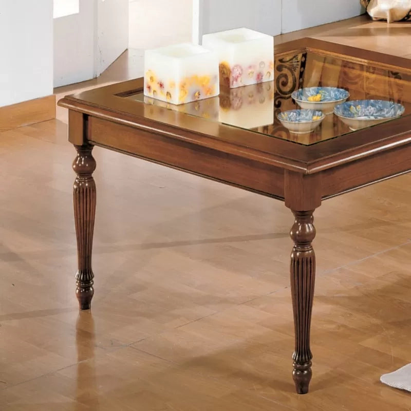 Tavolino bacheca ribalta quadrato vetro legno bassano 60x60x48 - Mobili 2G
