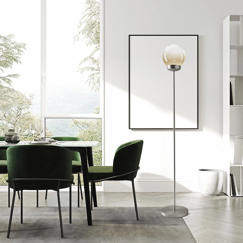 JOTTO LAMPADA DA TERRA  IN METALLO COLORE ALLUMINIO VETRO SFUMATO AMBRA  DA 25CM 1 LUCE ATTACCO GX53 DIMMERABILE
