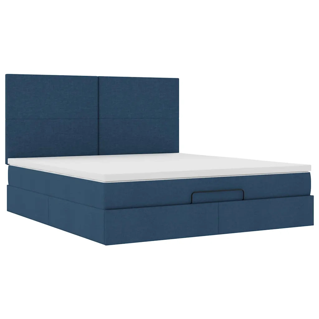 Struttura Letto Pouf con Materasso Blu 160x200 cm in Tessuto 3313091