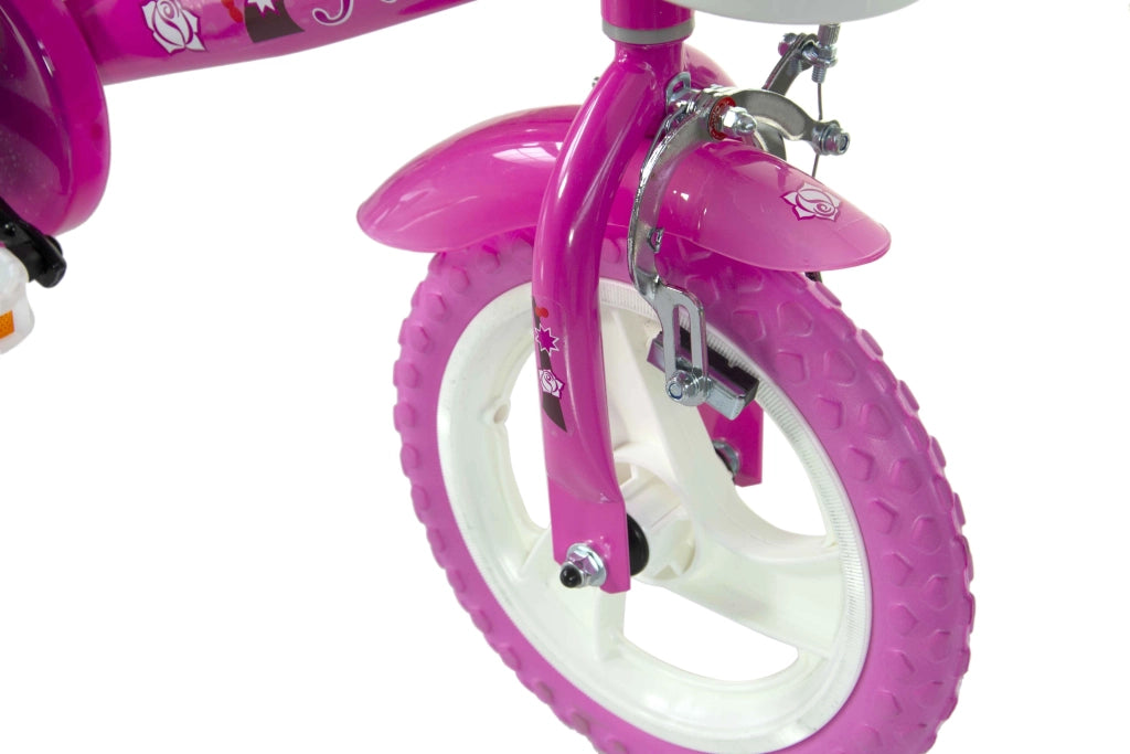 SCH ROSES 12", bicicletta per bambini, adatta a bambini tra i 3 e i 5 anni, per altezza tra 85 e 105 cm, cestino, trombe