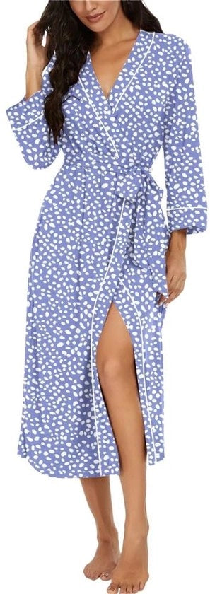 Kimono da donna leggero con maniche 3/4, abito da camera da letto lungo, indumento da sauna e abbigliamento da casa informale (Azzurro chiaro, L)