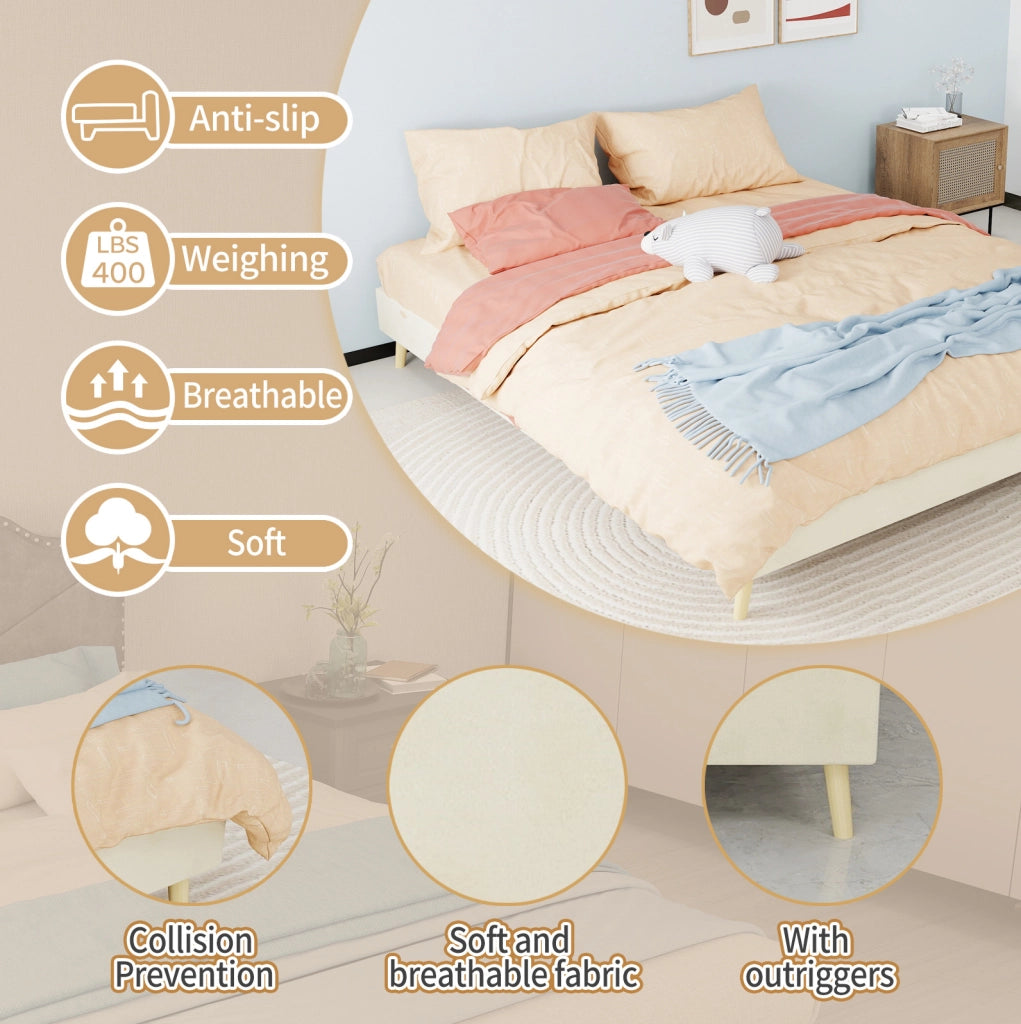 Letto a piattaforma 160x200 cm in velluto olandese beige