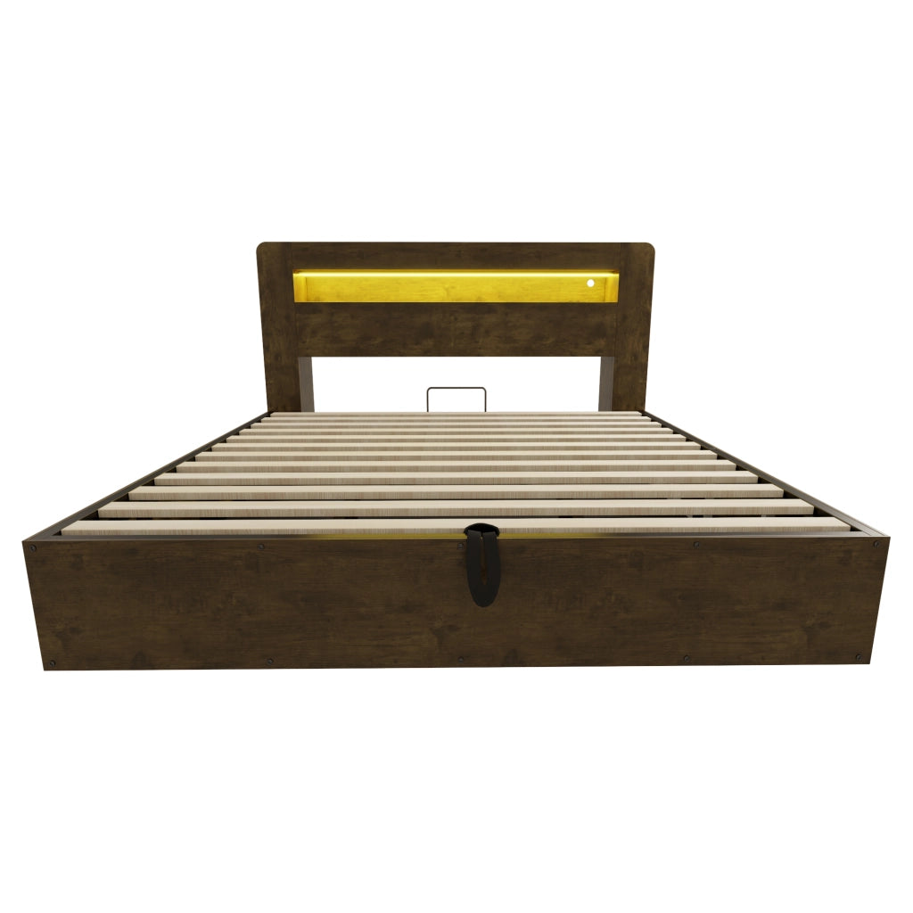 Letto Contenitore Letto Matrimoniale 180x200 cm; LED; Prese e Mensole in Legno