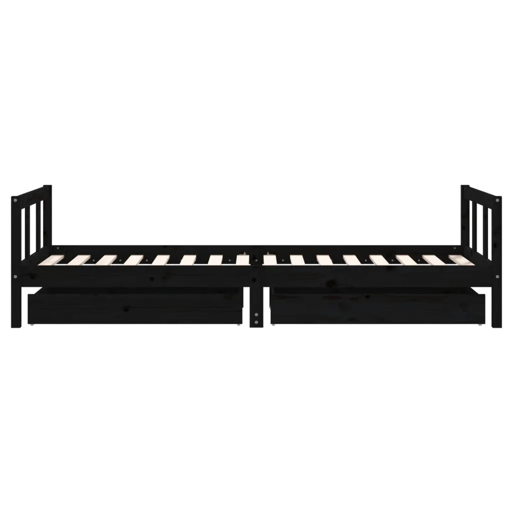 Giroletto Bambini | Letto Infantile | Lettino con Cassetti Nero 90x200cm Massello di Pino