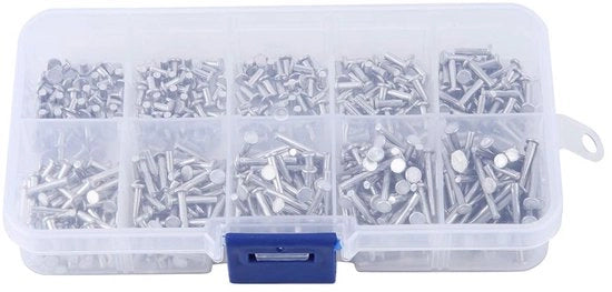 Chiodo a Punto - 500 Pezzi - Alluminio Massello - Testa Piatta - Scatola Chiodi a Punto - Larghezza 3 Mm, Lunghezza 18 Mm, Tipo M2
