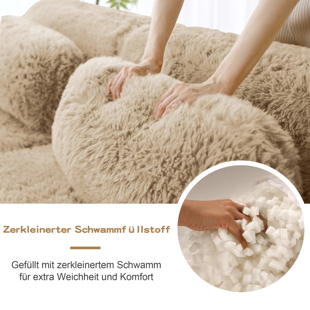 OKWISH Divano Modulare 2 Posti, Design Senza Struttura e Composizione Libera con Cuscini, Tessuto Peluche, Cachi Chiaro