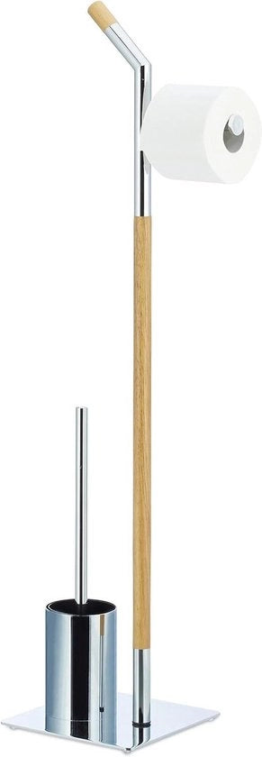 Set di spazzola per il water e supporto - Dimensioni: 90x24x20 cm - Legno e cromo - Stante - Argento-natura