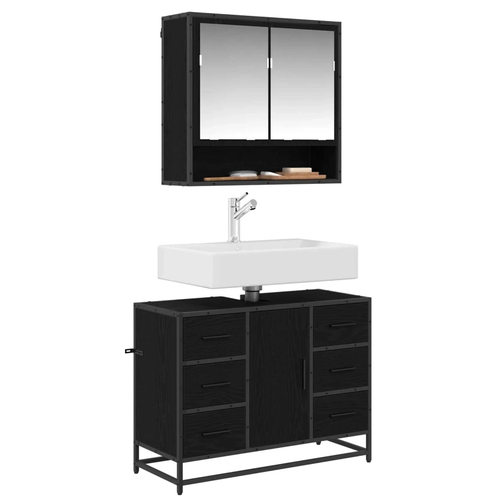 Set di mobili per il bagno 2 pcs Rovere Nero Legno multistrato